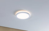 Round white LED ceiling light made of plastic with warm white light for modern interiors