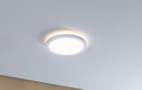 Round white LED ceiling light made of plastic with warm white light for modern interiors