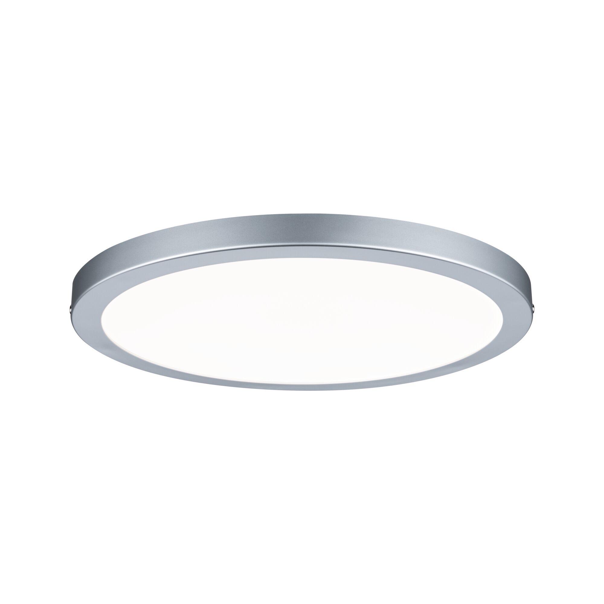 Runde LED-Deckenleuchte mit silbernem Aluminiumrahmen und weißem Diffusor für modernes Raumlicht