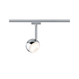 Moderner Chrom-Spot mit runder Form und weißem LED-Licht für Schienensysteme