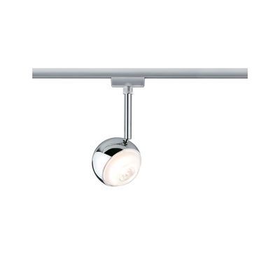 Moderner Chrom-Spot mit runder Form und weißem LED-Licht für Schienensysteme