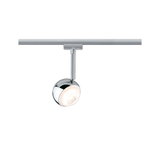 Moderner Chrom-Spot mit runder Form und weißem LED-Licht für Schienensysteme