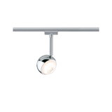 Moderner Chrom-Spot mit runder Form und weißem LED-Licht für Schienensysteme