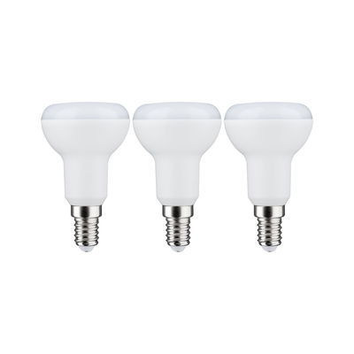 Drei weiße LED-Reflektorlampen mit E14-Fassung aus Kunststoff für energiesparende Beleuchtung