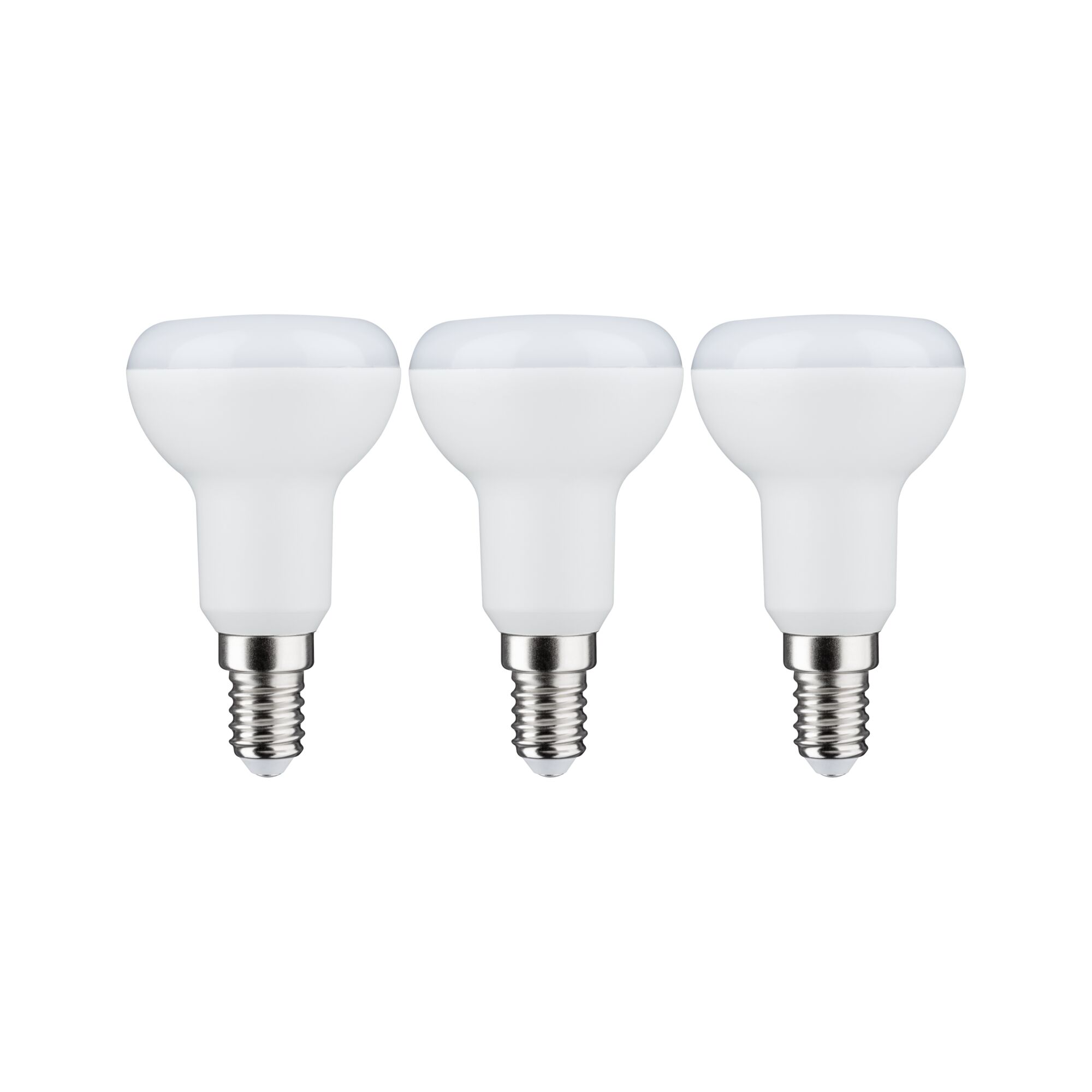 Drei weiße LED-Reflektorlampen mit E14-Fassung aus Kunststoff für energiesparende Beleuchtung