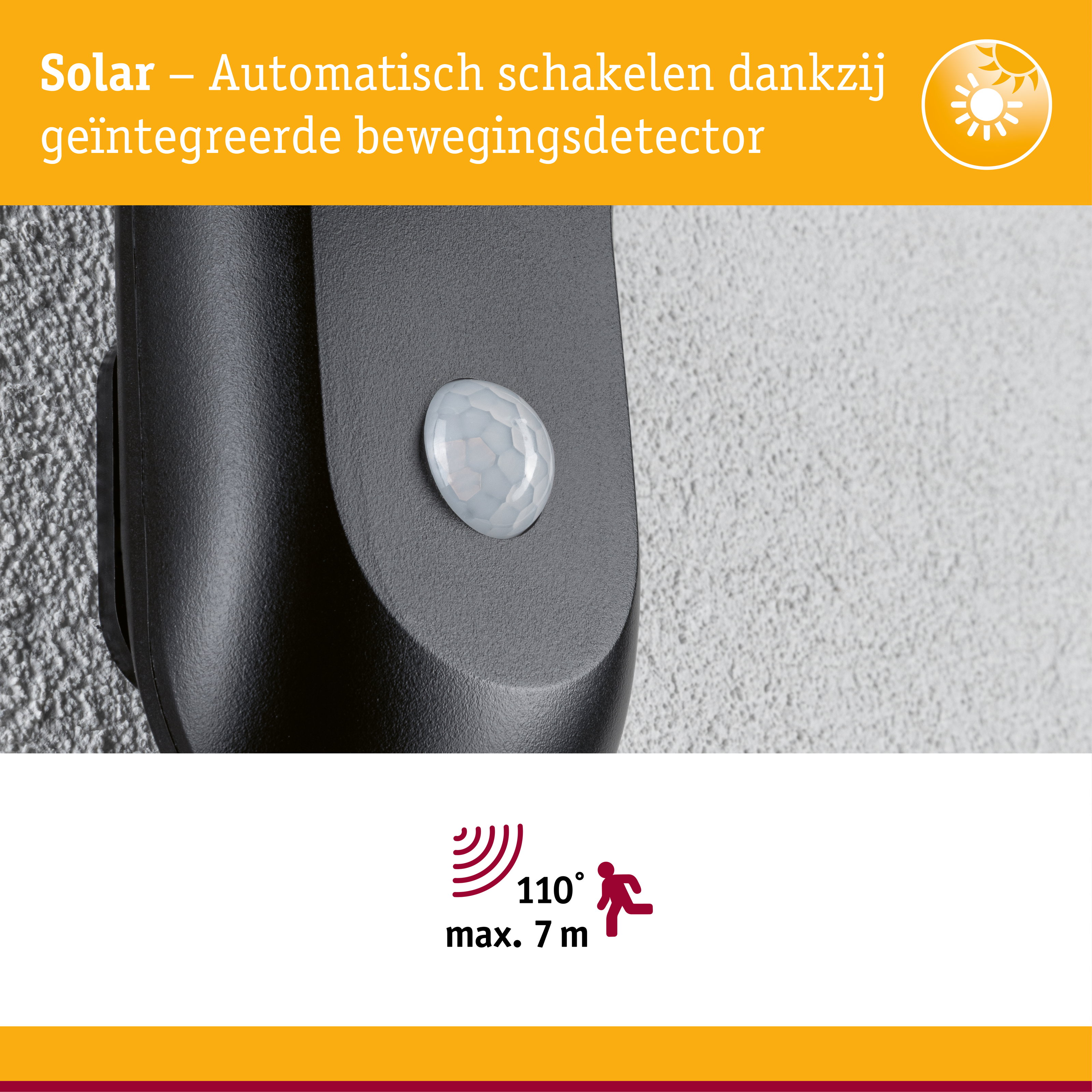 Zwarte solar bewegingssensor met geïntegreerde detector voor automatisch schakelen tot 7 meter bereik