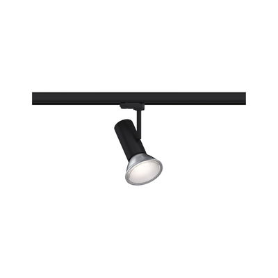 Black metal LED spotlight on track system for flexible room lighting solutions
