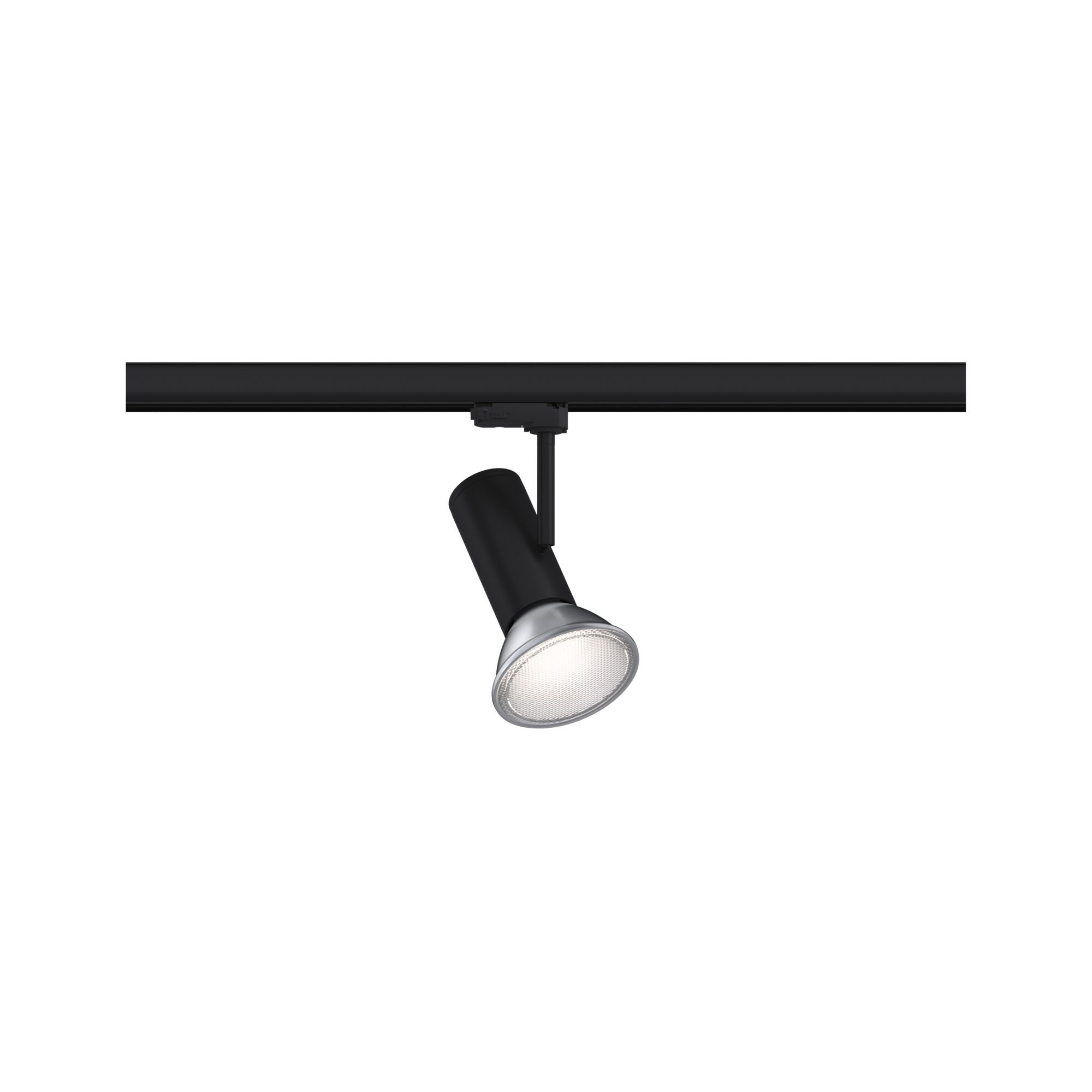 Black metal LED spotlight on track system for flexible room lighting solutions