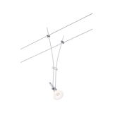 Modern silver metal cable spotlight with adjustable lamp head for accent lighting in interiors