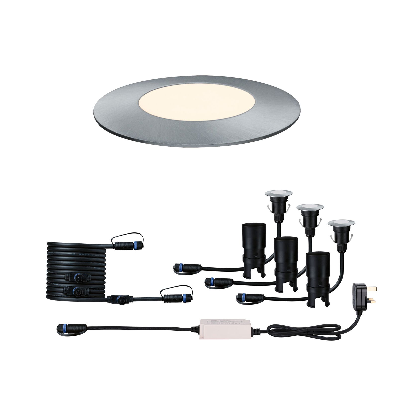 Plug & Shine LED-gulvindbygningsarmatur Floor IP67 3000K 3x2,5W 30VA Rustfrit stål