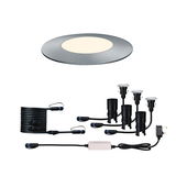 Round LED recessed floor light set in brushed aluminum with cables and plug for outdoor lighting