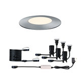 Round LED recessed floor light set in brushed aluminum with cables and plug for outdoor lighting