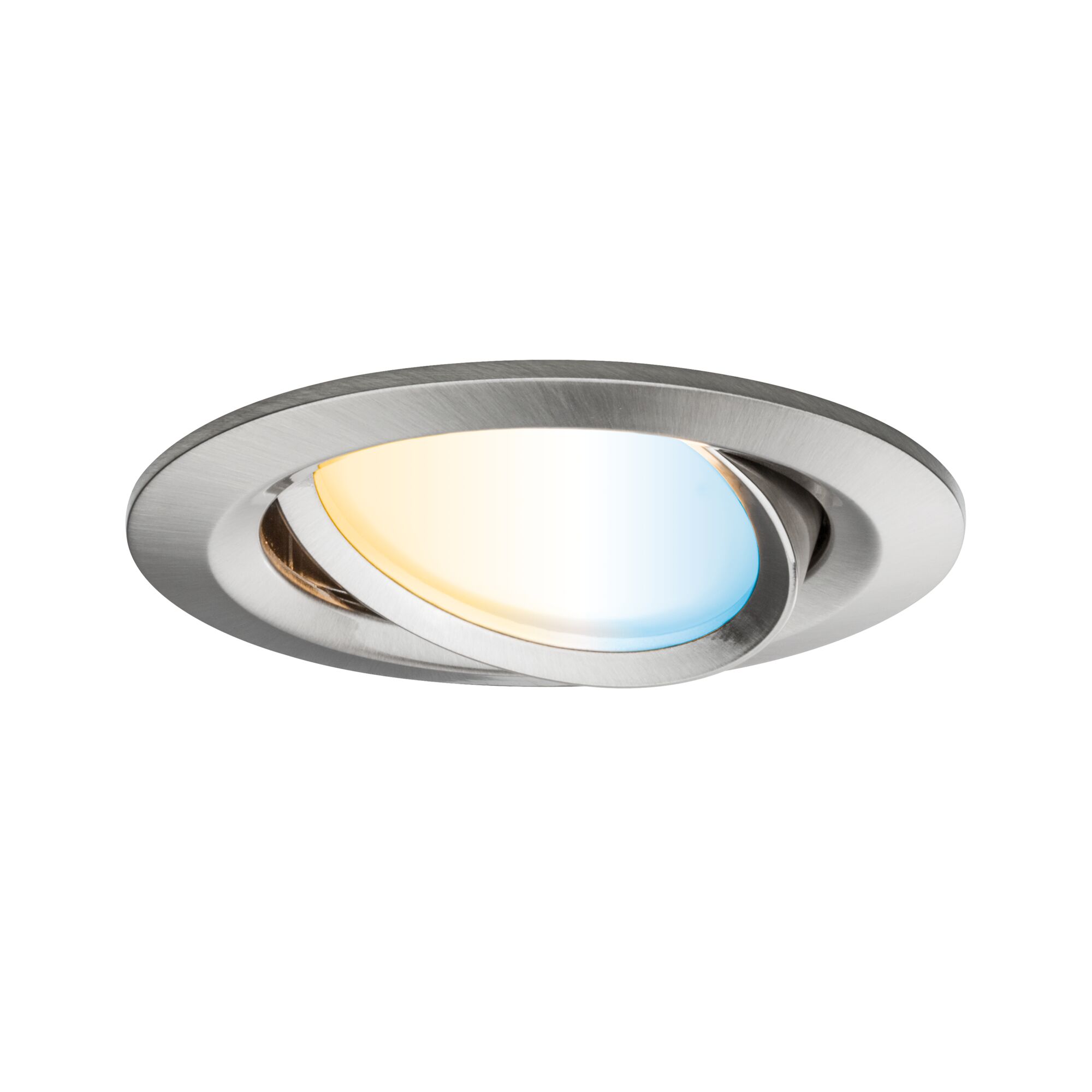 Ronde inbouwspot van geborsteld aluminium met warm en koel wit licht voor woonruimtes