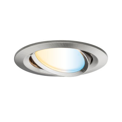 Ronde inbouwspot van geborsteld aluminium met warm en koel wit licht voor woonruimtes