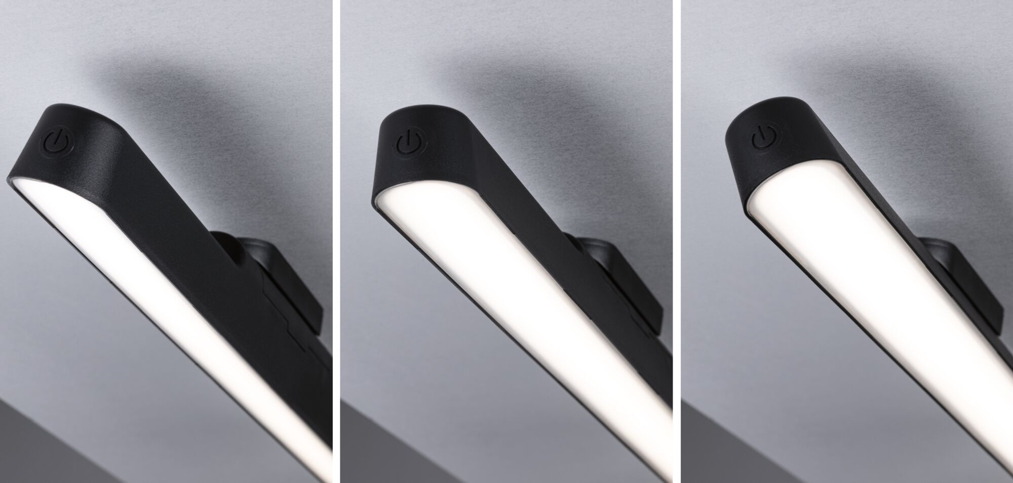 Black LED under-cabinet light with switch, energy-saving kitchen lighting for countertops.