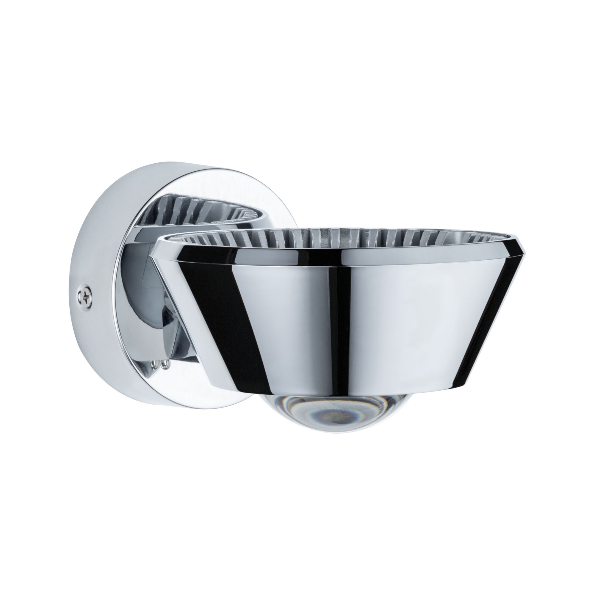Modern wall spotlight in chrome metal with clear glass and LED lighting for indoor use