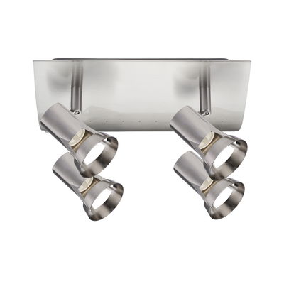 Four-light LED ceiling spotlight in brushed stainless steel for modern room lighting