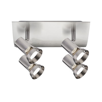 Vierflammiger LED-Deckenstrahler aus gebürstetem Edelstahl für moderne Raumbeleuchtung