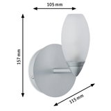 Moderner Wandleuchter aus mattgrauem Metall mit weißem Glas und Maßen 157x115x105 mm