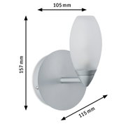 Moderner Wandleuchter aus mattgrauem Metall mit weißem Glas und Maßen 157x115x105 mm