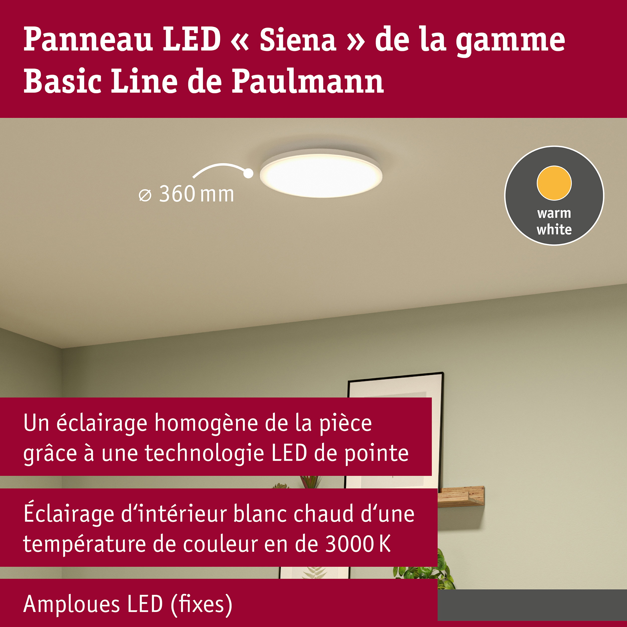 Plafonnier LED Siena 3000K 360mm 1700lm 230V 22W