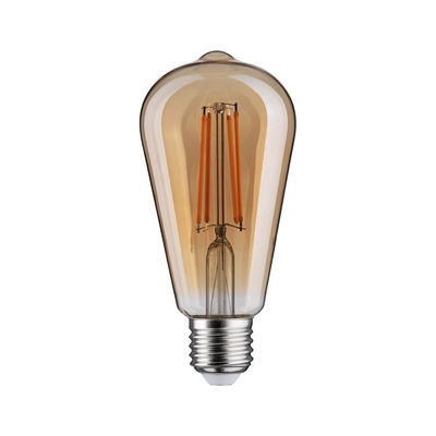 Vintage LED-Glühbirne mit bernsteinfarbenem Glas und sichtbaren orangen Filamenten für dekorative Beleuchtung