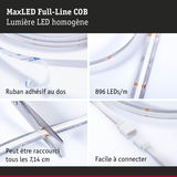 Bande LED MaxLED Full-Line COB avec 896 LEDs/m, ruban adhésif, coupable tous les 7,14 cm, facile à connecter
