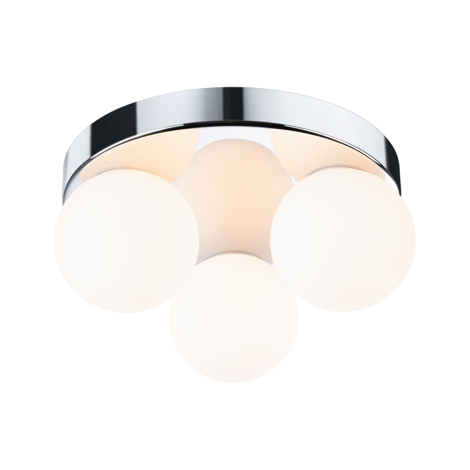 Selection Bathroom Plafonnier Gove IP44 G9 230V max. 3x20W gradable Chrome/Satiné Plafonnier avec trois globes en verre blanc et cadre en métal chromé pour éclairage moderne