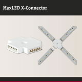 MaxLED X-Connector aus weißem Kunststoff für LED-Streifen, verbindet vier LED-Leisten kreuzförmig