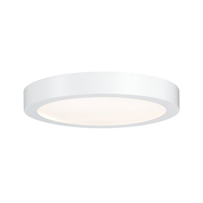 Round white metal LED ceiling light with diffused surface for modern ambient lighting