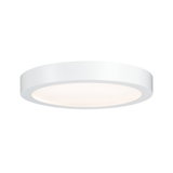 Round white metal LED ceiling light with diffused surface for modern ambient lighting