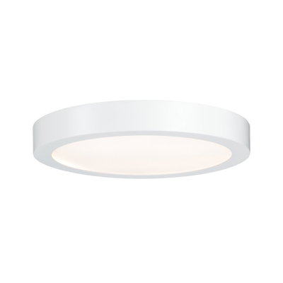 Round white metal LED ceiling light with diffused surface for modern ambient lighting
