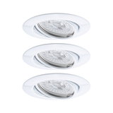 Three white plastic recessed spotlights with LED bulbs for modern indoor lighting solutions