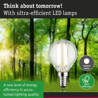 Energy-efficient LED lamp with neutral white light against green forest background for eco-friendly lighting