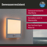 Seewasserresistente Außenwandleuchte mit grauem Rahmen und warmweißem Licht für Küstenbereiche