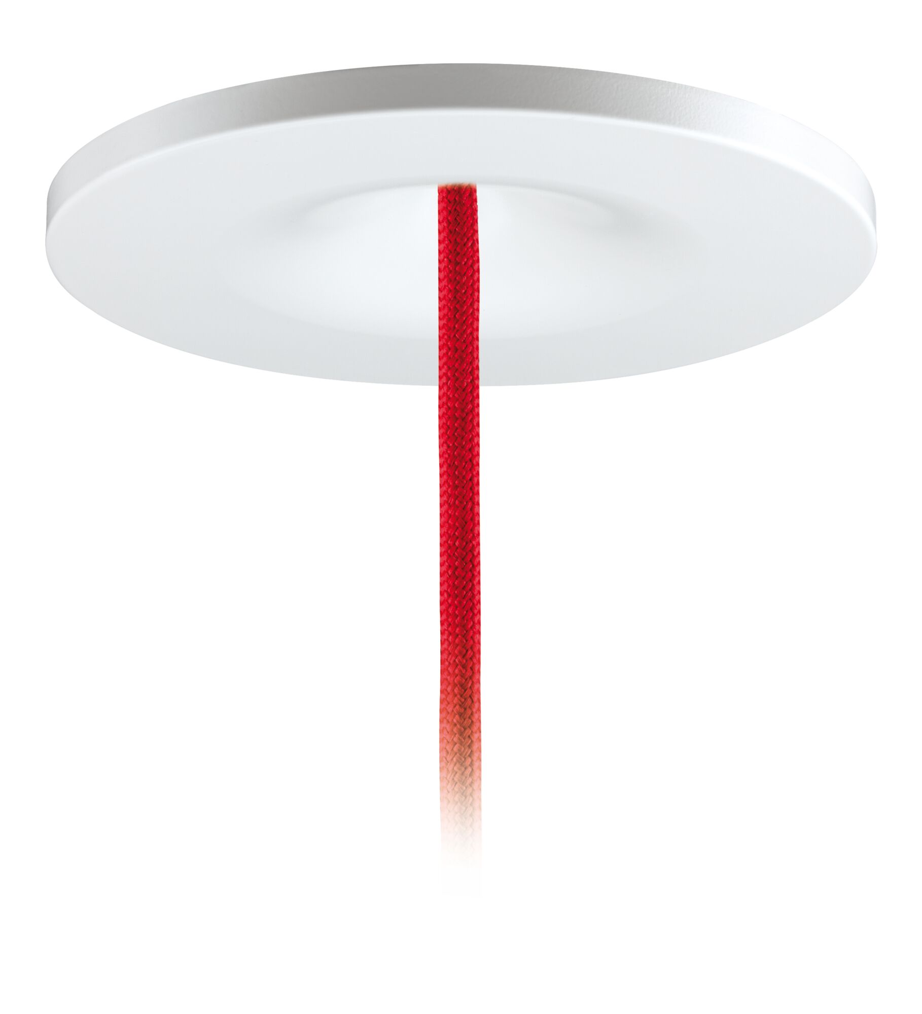 Rosace de plafond ronde blanche en plastique avec câble textile rouge pour suspensions