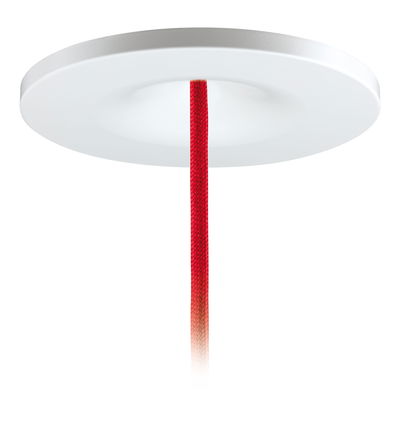 Rosace de plafond ronde blanche en plastique avec câble textile rouge pour suspensions