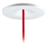 Round white plastic ceiling rose with red textile cable for pendant lights