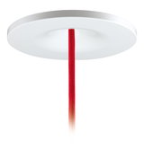 Round white plastic ceiling rose with red textile cable for pendant lights