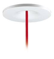 Round white plastic ceiling rose with red textile cable for pendant lights