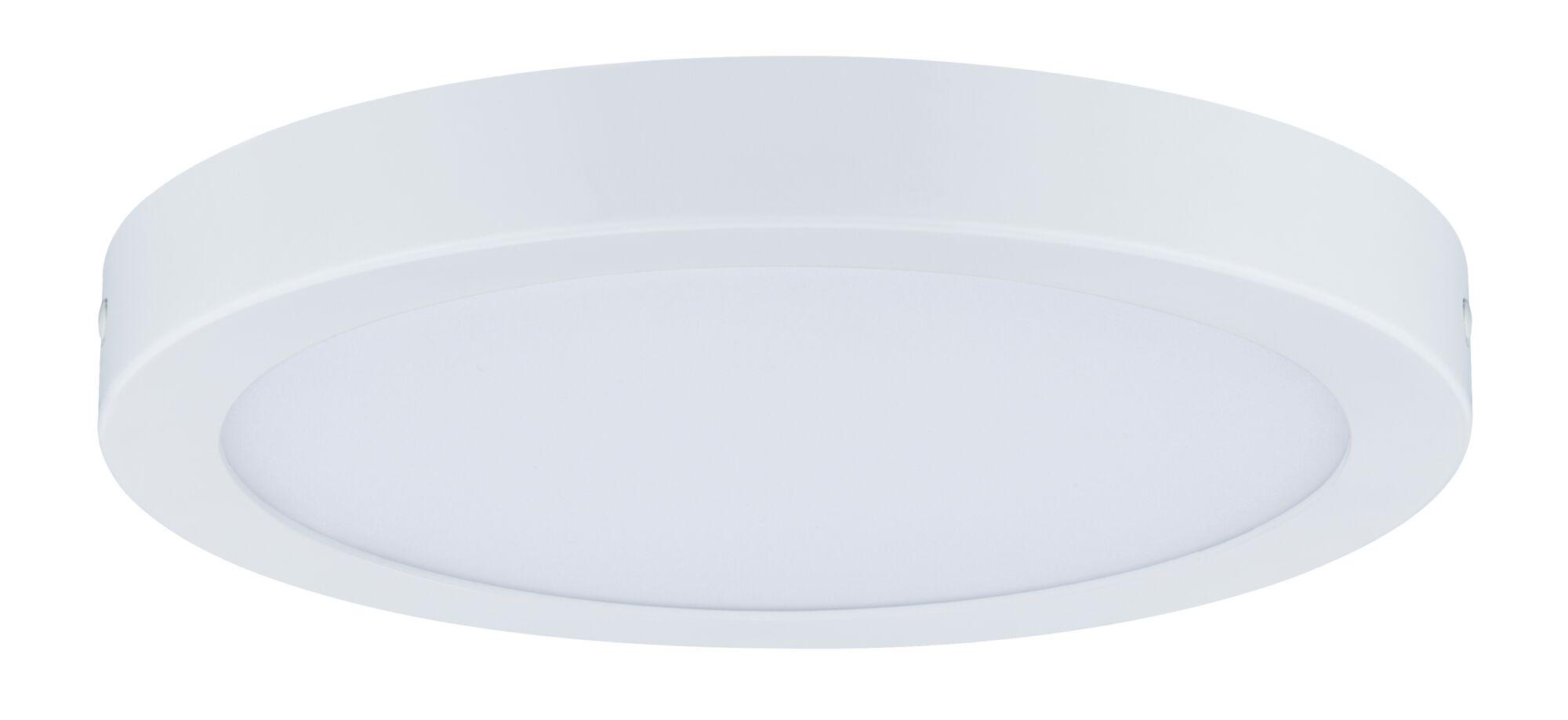 Round white plastic LED ceiling light with matte diffuser for modern room lighting