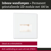Witte inbouw wandlamp met permanent geïnstalleerde LED-module en warm wit licht 2700K