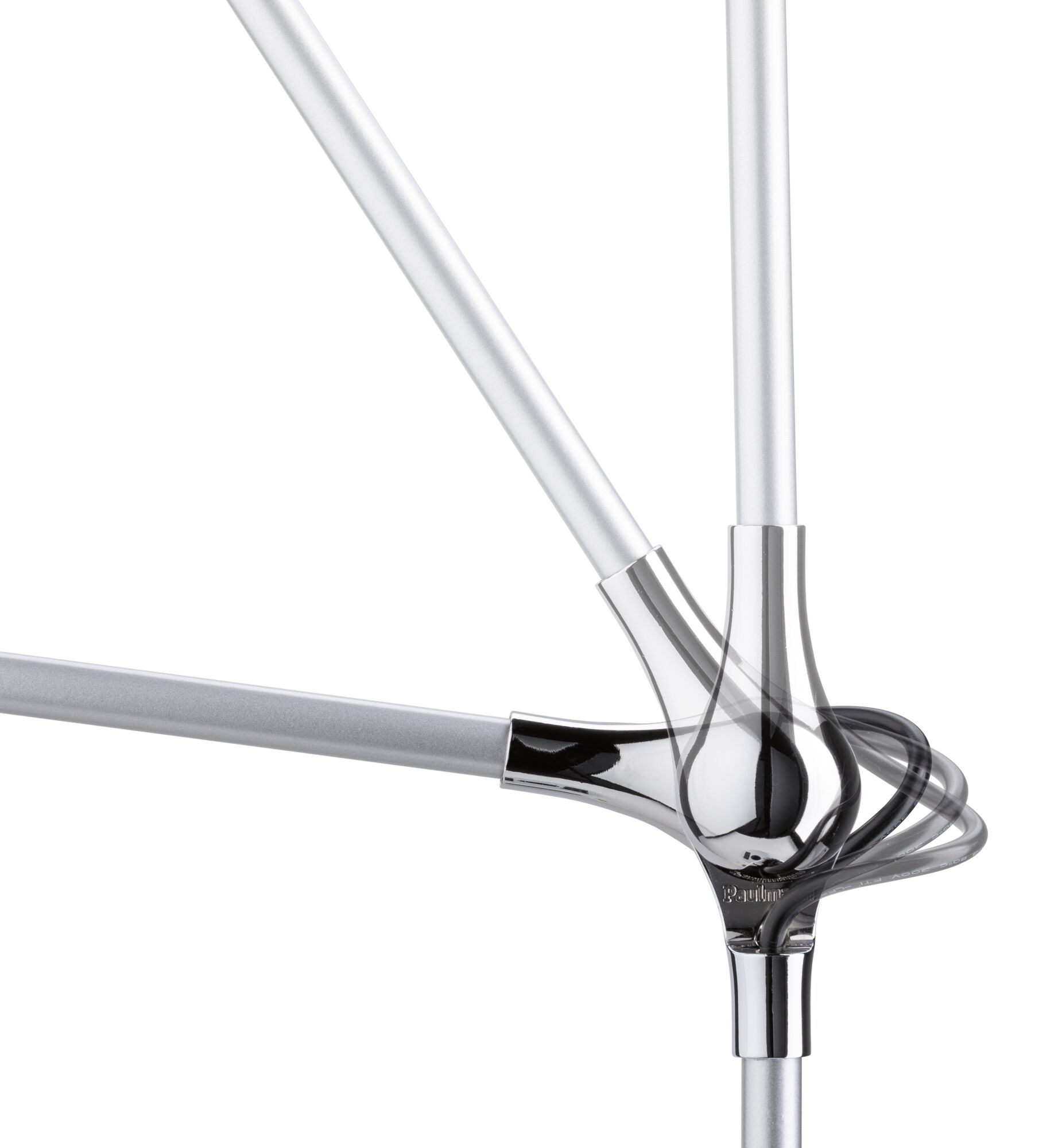 Adjustable silver metal lamp arm with shiny joint for flexible lighting solution