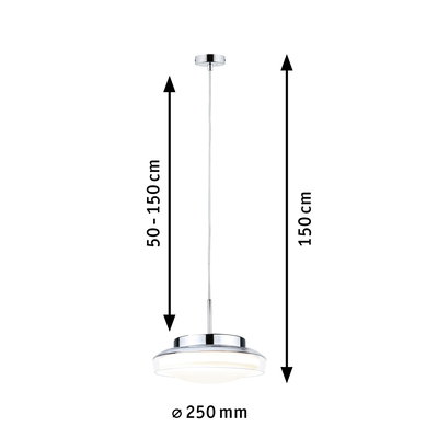 Pendant lamp with adjustable length 50-150 cm, chrome and white diffuser, modern LED ceiling light