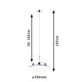 Pendant lamp with adjustable length 50-150 cm, chrome and white diffuser, modern LED ceiling light