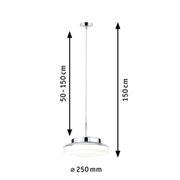 Pendant lamp with adjustable length 50-150 cm, chrome and white diffuser, modern LED ceiling light