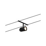 Black metal LED cable spotlight with warm white light for modern indoor lighting