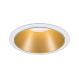 Round recessed LED downlight with white frame and gold reflector for modern interior lighting