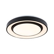Runde LED-Deckenleuchte mit schwarzem Metallrahmen und warmweißem Licht für moderne Wohnräume