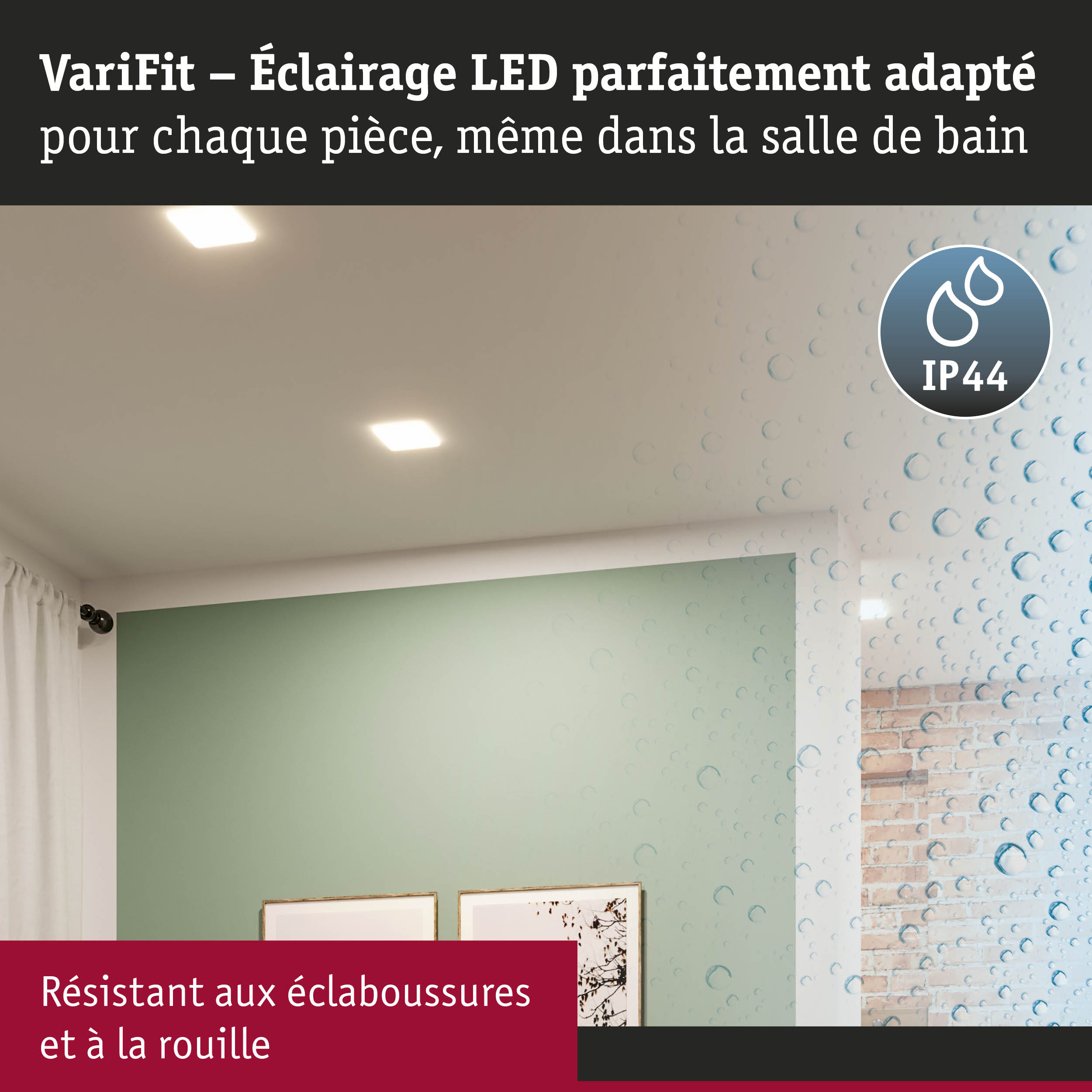 Plafonnier LED VariFit IP44, résistant aux éclaboussures et à la rouille, idéal pour salle de bain